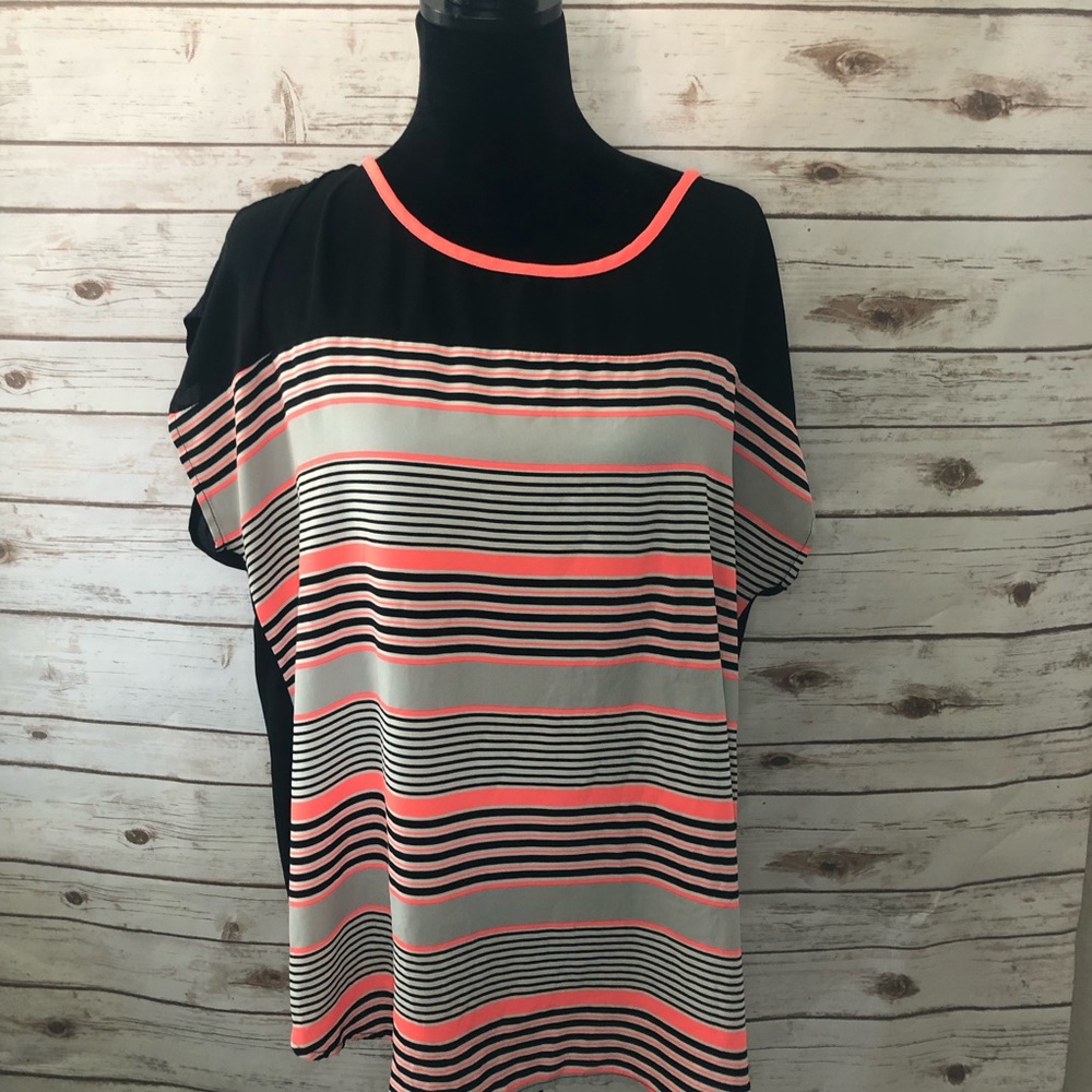 Black and neon pink striped top